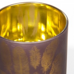 Подсвечник стакан Beijing, золотистый, декор "Перья"