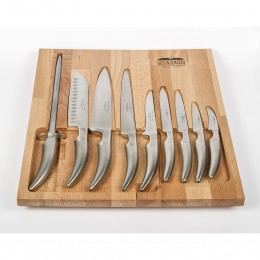 Набор из 10 предметов Goyon Chazeau, Сталь, рукоятки сталь, 8 ножей, точилка, магнитная подставка из бука