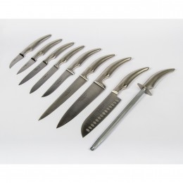 Набор из 10 предметов Goyon Chazeau, Сталь, рукоятки сталь, 8 ножей, точилка, магнитная подставка из бука