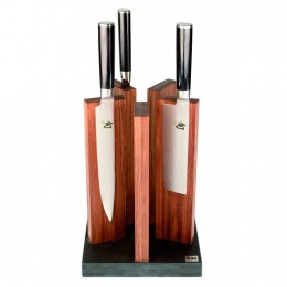 Блок для ножей Stonehenge KAI, Подставки для ножей , гранит/красное дерево, 5 деревянных колон, до 10 ножей, 21/21/30 см.