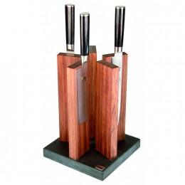 Блок для ножей Stonehenge KAI, Подставки для ножей , гранит/красное дерево, 5 деревянных колон, до 10 ножей, 21/21/30 см.