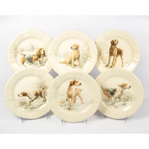 Набор тарелок десертных (Собаки) Gien, Охота, 6 шт., 23,2 см.