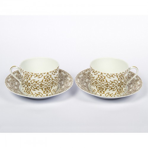 Набор подарочный, 2 чашки для завтрака с блюдцем J.Seignolles, Альгамбра, золотой, 350 мл., округлая форма