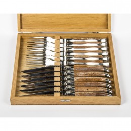 Набор 12 предметов Goyon-Chazeau, Верблюжья кость, рукоятки из кости верблюда, в дубовой коробке, 6 ножей + 6 вилок
