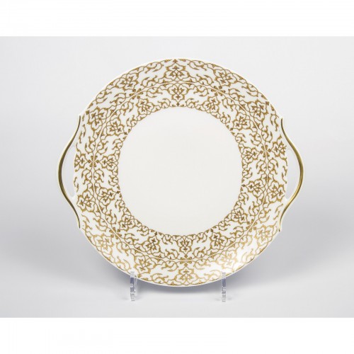 Блюдо круглое для пирожных с ручками J.Seignolles, Альгамбра, золотой, 28 см.