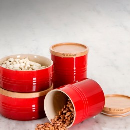 Le Creuset Большая банка для хранения с деревянной крышкой, каменная керамика, цвет: красный 