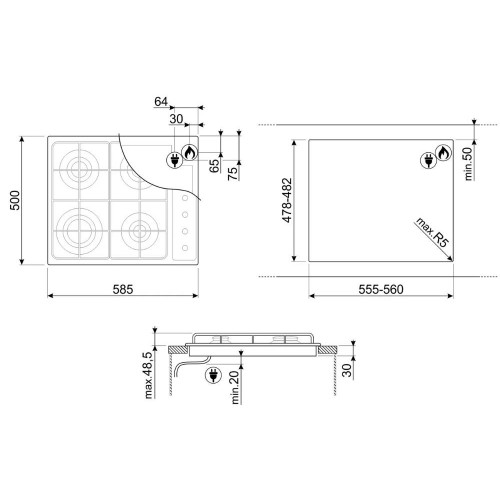 SMEG S64SB Selezione Газовая варочная панель, 60 см белый