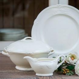 Бульонная пара с крышкой Gien, Ракушка, цвет белый, 190 мл., 18,4 см.фаянс