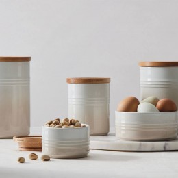 Le Creuset Маленькая банка для хранения с деревянной крышкой, каменная керамика, цвет: мускат 