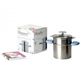 Набор БЭБЭ АМО  Беби, пароварка + высокий ковш + крышка Платин + 2 рукоятки синего цвета Бле Азюр, SETBBQLBA, CRISTEL