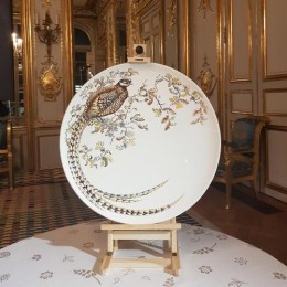 Большая настенная тарелка Фазан Gien, Охота, ручная роспись, O 61,5 см фаянс