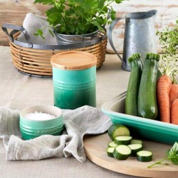 Le Creuset Банка для хранения с деревянной крышкой размера XL, каменная керамика, цвет: розмарин 