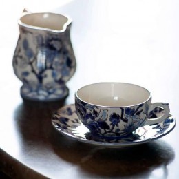 Чашка и блюдце (для чая) Gien, Голубые пионы, 130 мл, 16 см