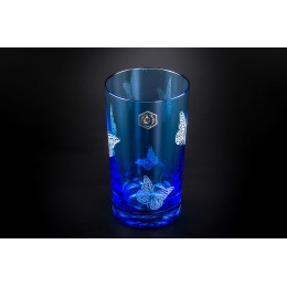 Высокий стакан, коллекция Бабочки, хрусталь, цвет голубой CRISTALLERIE de MONTBRONN  