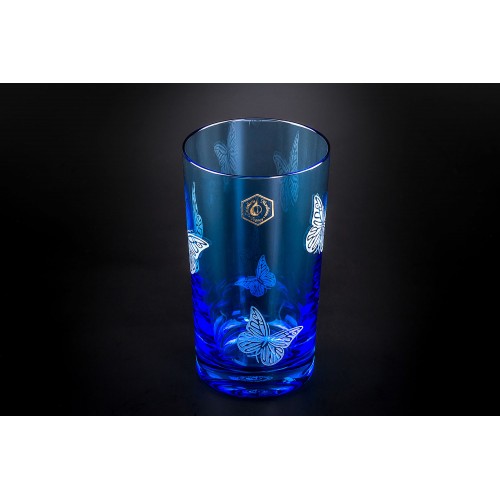 Высокий стакан, коллекция Бабочки, хрусталь, цвет голубой CRISTALLERIE de MONTBRONN  