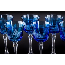 Бокал для красного вина, коллекция Бабочки, хрусталь, цвет голубой CRISTALLERIE de MONTBRONN  