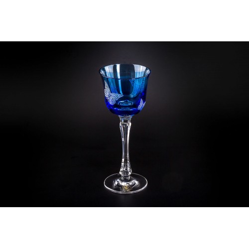 Бокал для красного вина, коллекция Бабочки, хрусталь, цвет голубой CRISTALLERIE de MONTBRONN  