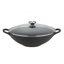 Le Creuset Вок-сковорода со стеклянной крышкой 32 см, эмалированный чугун, цвет: черный матовый 
