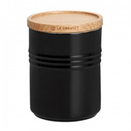 Le Creuset Средняя банка для хранения с деревянной крышкой, каменная керамика, цвет: сияющий черный 