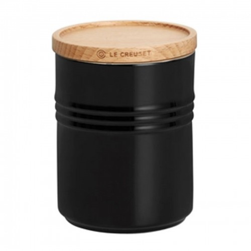 Le Creuset Банка для хранения с деревянной крышкой размера XL, каменная керамика, цвет: сияющий черный