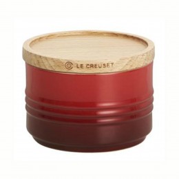 Le Creuset Маленькая банка для хранения с деревянной крышкой, каменная керамика, цвет: красный 