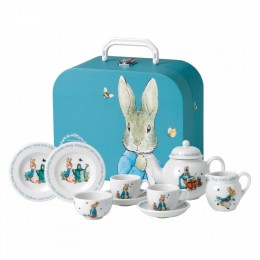 Детский чайный набор, 9 предметов в чемоданчике, "Кролик Питер" Wedgwood, фарфор, металл, картон 