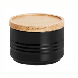 Le Creuset Маленькая банка для хранения с деревянной крышкой, каменная керамика, цвет: сияющий черный 
