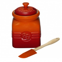 Le Creuset Горшочек столовый для мармелада, каменная керамика, с силиконовой лопаткой, цвет: оранжевая лава 