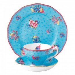 Набор чашка+блюдце+тарелка 20 см, "Милый кролик," цвет голубой Royal Albert, фарфор