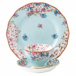Набор чашка+блюдце+тарелка 20 см, Красотка, цвет голубой Royal Albert, фарфор